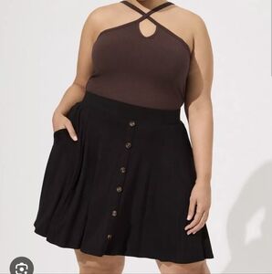 Mini Super Soft Button-Up Skirt - Black -1X